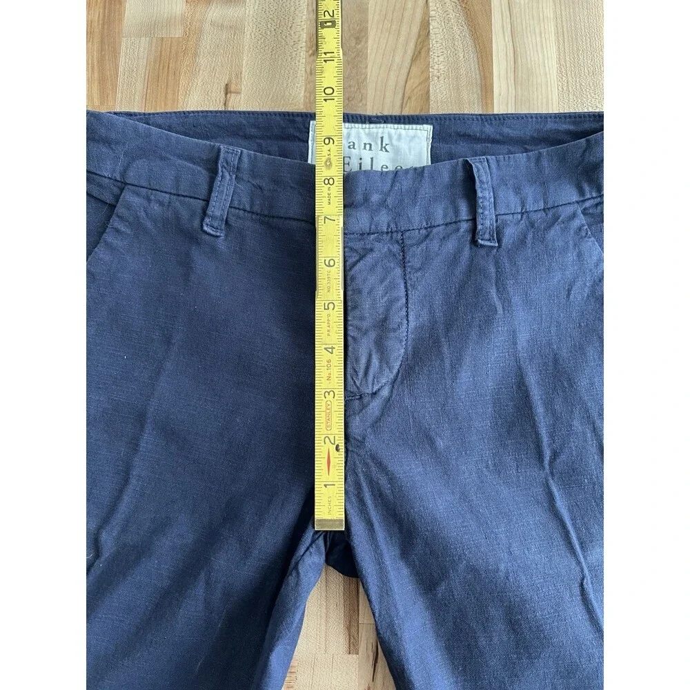 Frank & Eileen Wicklow Pants Straight Cut Cropped Raw Hem Stretch Navy Size 2